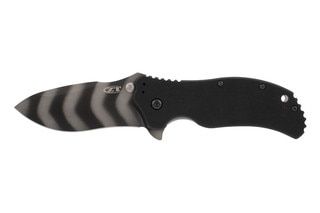 Zero Tolerance ZT 0350TS folding knife features a tiger stripe colored blade